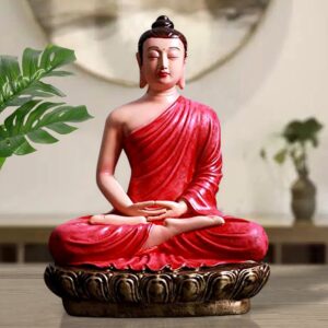 Handcrafted Ployresin Lord Buddha Red  Colour Meditating Statue Showpiece Home Decor/Office Decor/Spiritual Gift - Karigaari India Aesthetic Home Decor