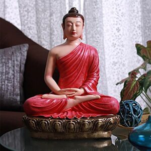 Handcrafted Ployresin Lord Buddha Red  Colour Meditating Statue Showpiece Home Decor/Office Decor/Spiritual Gift - Karigaari India Aesthetic Home Decor