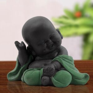 Handcrafted Ployresin Lord Buddha Sitting And Sleeping Statue Showpiece Home Decor/Office Decor/Spiritual Gift, Black And Green - Karigaari India Aesthetic Home Decor