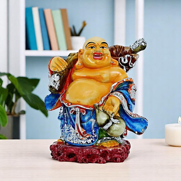 Chic Artisan Ployresin Lord Buddha Standing With Laughing Multicolour Figure Centerpiece Home Home Decor Office Decoration Spiritual Giftblue And White Modern Ornament 1 Handcrafted Ployresin Lord Buddha Standing With Laughing Multicolour Statue Showpiece Home Decor/Office Decor/Spiritual Gift,Blue And White - Karigaari India Aesthetic Home Decor