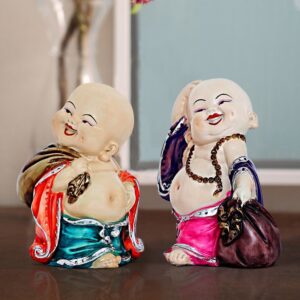 Handcrafted Ployresin Lord Buddha Two Multicolour  Standing With Laughing Statues Showpiece Home Decor/Office Decor/Spiritual Gift - Karigaari India Aesthetic Home Decor
