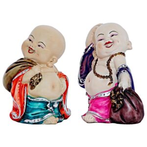 Handcrafted Ployresin Lord Buddha Two Multicolour  Standing With Laughing Statues Showpiece Home Decor/Office Decor/Spiritual Gift - Karigaari India Aesthetic Home Decor
