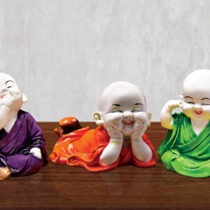 Handcrafted Ployresin Multicolour Laughing Lord Buddha Statues Showpiece Home Decor/Office Decor/Spiritual Gift, Three Pieces - Karigaari India Aesthetic Home Decor