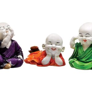 Handcrafted Ployresin Multicolour Laughing Lord Buddha Statues Showpiece Home Decor/Office Decor/Spiritual Gift, Three Pieces - Karigaari India Aesthetic Home Decor