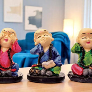 Handcrafted Ployresin Sitting And Putting Hand On Eyes, Ears And Mouth Lord Buddha Statue Showpiece Home Decor/Office Decor/Spiritual Gift, Multicolour, Three Pieces - Karigaari India Aesthetic Home Decor