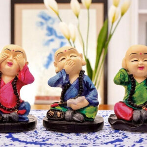 Handcrafted Ployresin Sitting And Putting Hand On Eyes, Ears And Mouth Lord Buddha Statue Showpiece Home Decor/Office Decor/Spiritual Gift, Multicolour, Three Pieces - Karigaari India Aesthetic Home Decor