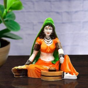 Handcrafted Rajasthani Lady Making Chakki Polyesine Idol Showpiece for Home Decor - Karigaari India Aesthetic Home Decor