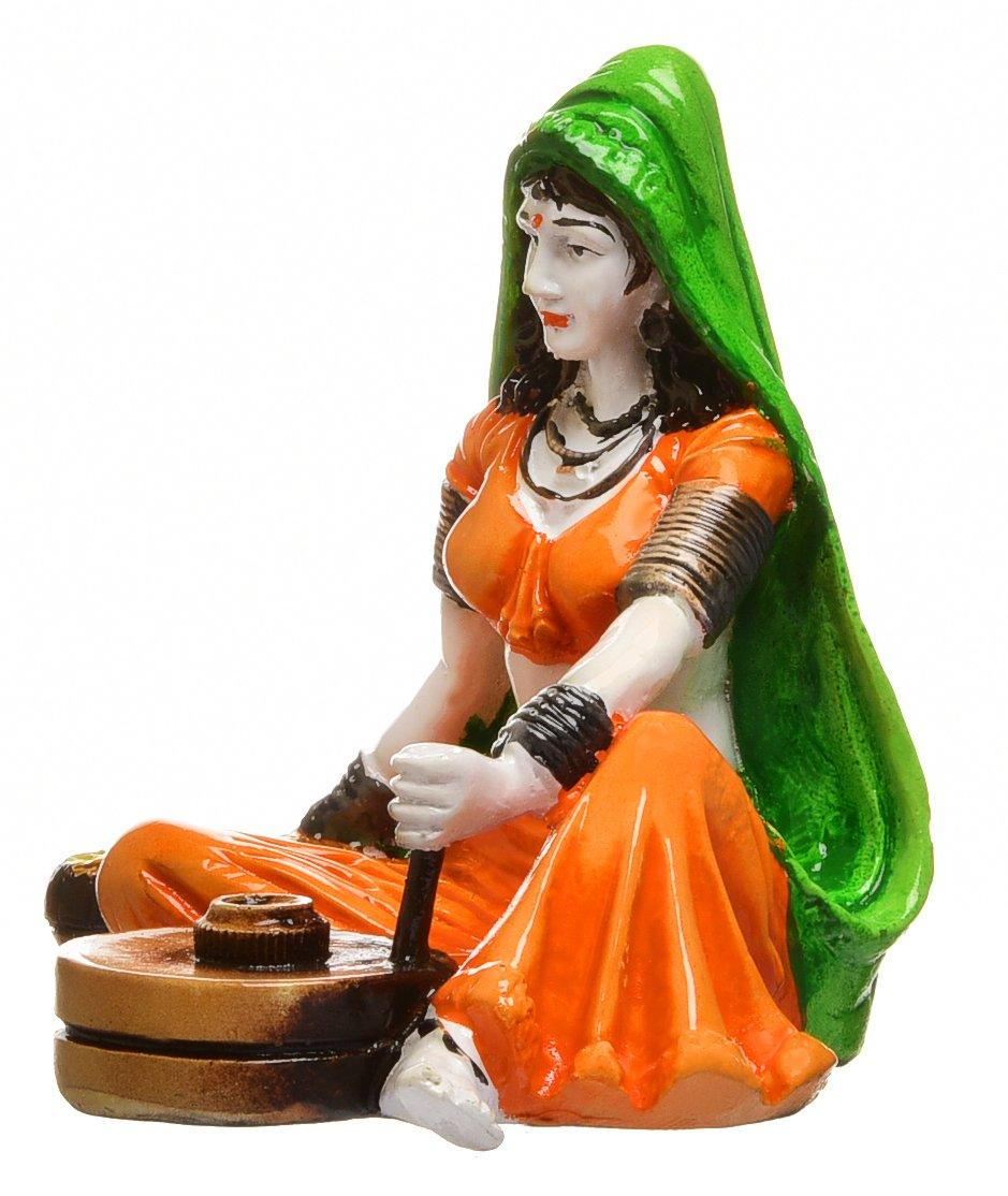 Chic Artisan Rajasthani Lady Making Chakki Polyesine Statue Decor Piece For Home Home Decor Unique Decor Piece 4 Handcrafted Rajasthani Lady Making Chakki Polyesine Idol Showpiece for Home Decor - Karigaari India Aesthetic Home Decor