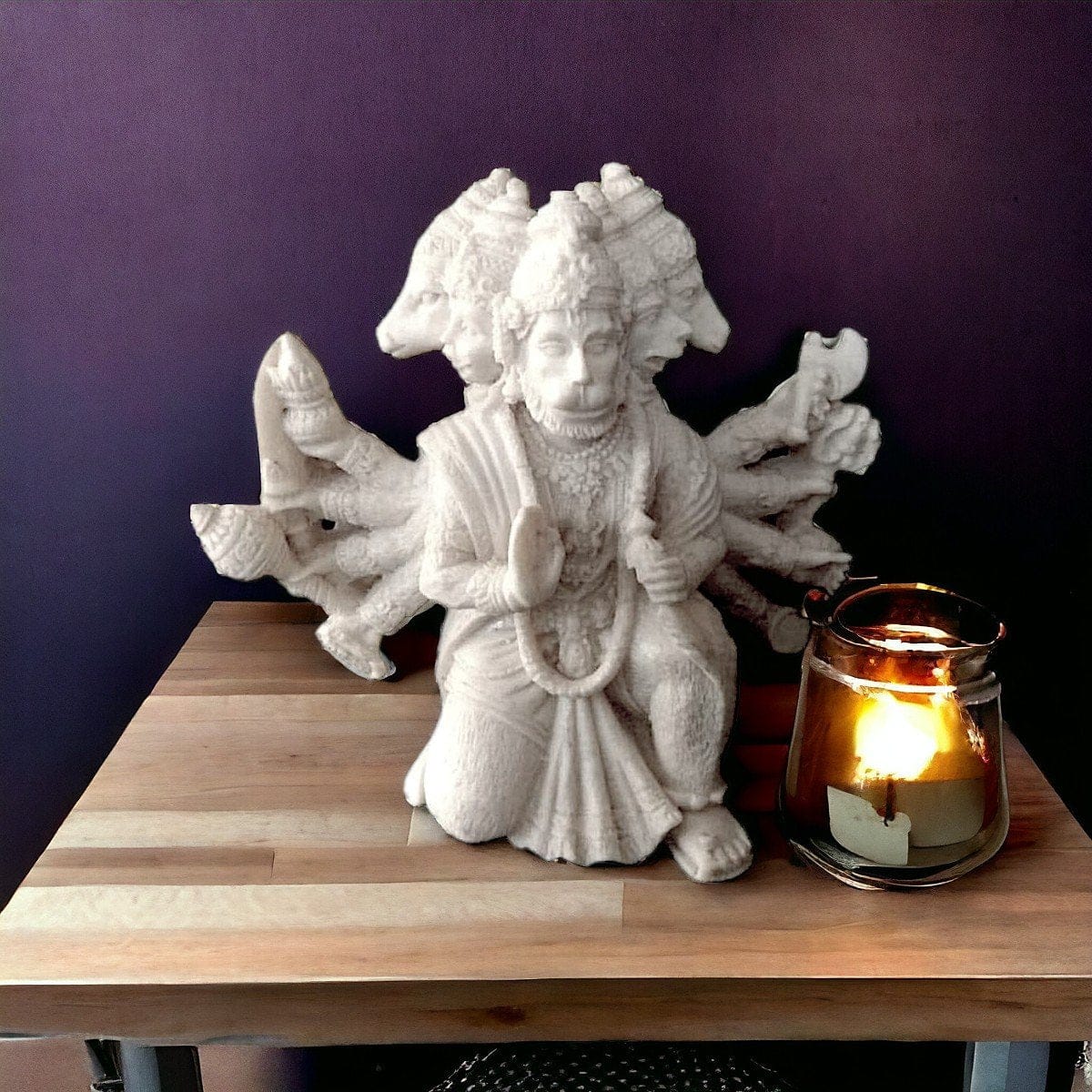 Chic Beautifully Artisan Stone Panchmukhi Hanuman Ji Figurine For Car Dashboard Temple Idol Decor Piece Size 3 Inch White Decorative Piece 1 Beautifully Handcrafted Marble Panchmukhi Hanuman Ji Idol for Car Dashboard, Temple Statue Showpiece-Size (3 Inch) (White) - Karigaari India Aesthetic Home Decor