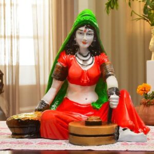 Traditional Rajasthan: Unique Resin Lady Using Chakki Statue - Indian Rural Life Art - Karigaari India Aesthetic Home Decor