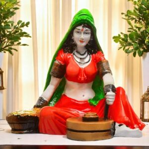 Traditional Rajasthan: Unique Resin Lady Using Chakki Statue - Indian Rural Life Art - Karigaari India Aesthetic Home Decor