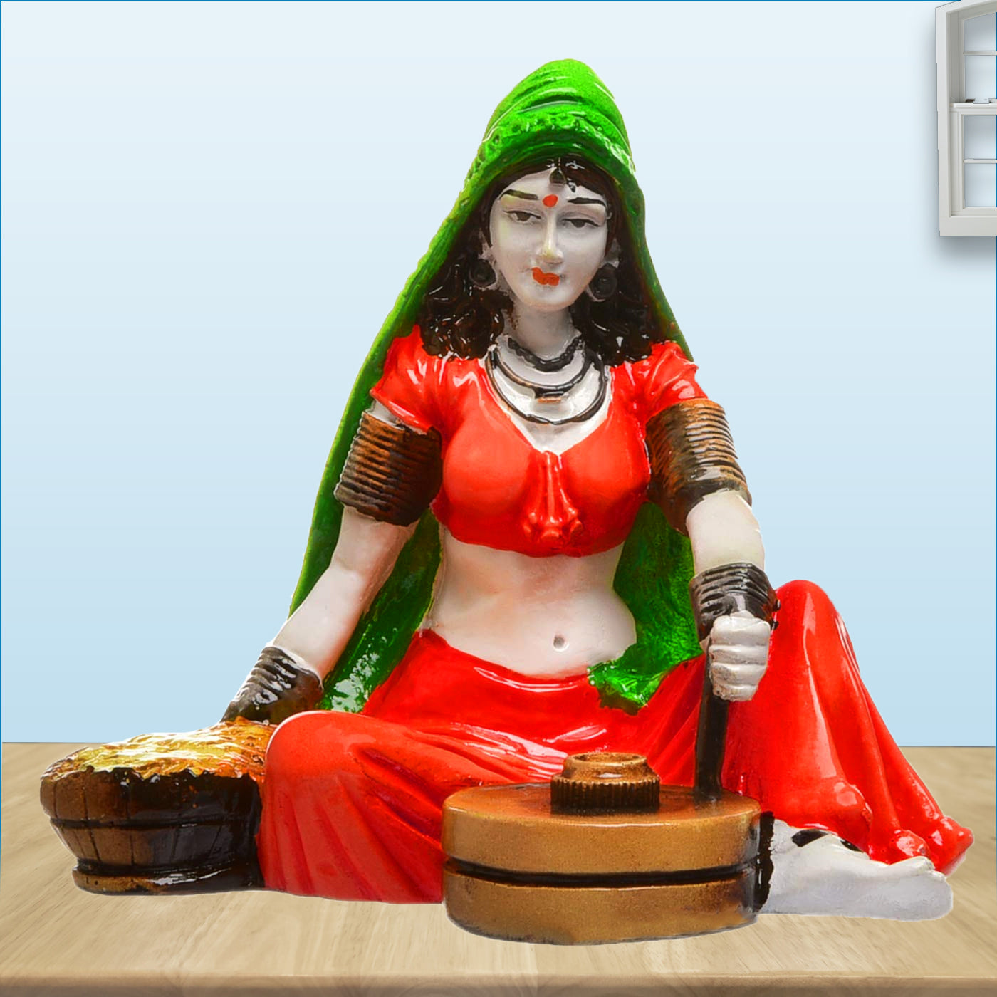 Chic Classic Rajasthan One Of A Kind Resin Lady Using Chakki Idol Indian Rural Life Design Home Decor Accent 3 Traditional Rajasthan: Unique Resin Lady Using Chakki Statue - Indian Rural Life Art - Karigaari India Aesthetic Home Decor