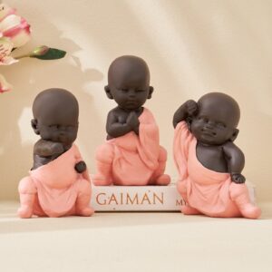 Corsica Set of 3 Polyresin Kung Fu Mini Monks - Karigaari India Aesthetic Home Decor