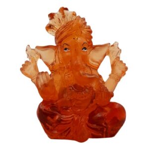 Lord Ganesha Sitting Idol Crystal Orange Color Best for Home Decor - Karigaari India Aesthetic Home Decor