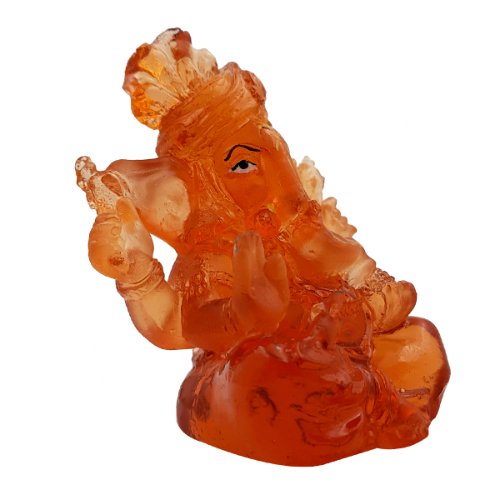 Lord Ganesha Sitting Idol Crystal Orange Color Best for Home Decor - Karigaari India Aesthetic Home Decor