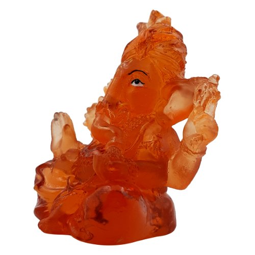 Lord Ganesha Sitting Idol Crystal Orange Color Best for Home Decor - Karigaari India Aesthetic Home Decor