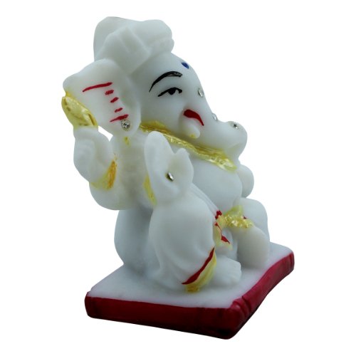 Lord Ganesha Sitting Idol With One Leg Up White Color Best for Home Decor - Karigaari India Aesthetic Home Decor
