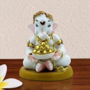 Lord Ganesha Idol Holding Modak Bowl Unique Design Best for Home Decor - Karigaari India Aesthetic Home Decor
