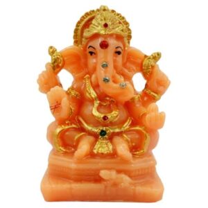 Lord Ganesha Wearing ornaments And Sitting Orange Colour Idol for Home Decor - Karigaari India Aesthetic Home Decor