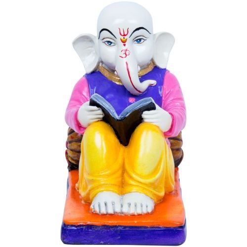 Unique Design Little Lord Ganesha Sitting & Reading Book Multicolor Best Item for Home Decor - Karigaari India Aesthetic Home Decor