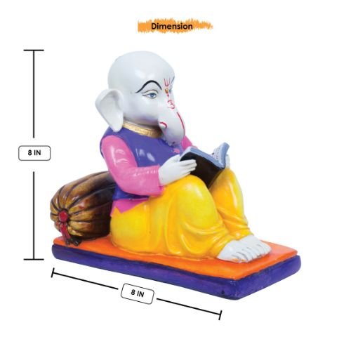 Unique Design Little Lord Ganesha Sitting & Reading Book Multicolor Best Item for Home Decor - Karigaari India Aesthetic Home Decor