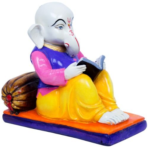 Unique Design Little Lord Ganesha Sitting & Reading Book Multicolor Best Item for Home Decor - Karigaari India Aesthetic Home Decor
