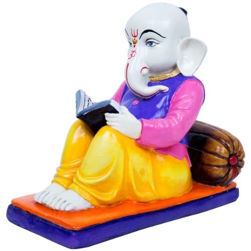 Unique Design Little Lord Ganesha Sitting & Reading Book Multicolor Best Item for Home Decor - Karigaari India Aesthetic Home Decor