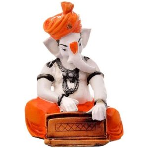 Unique Design Lord Ganesha Playing Instruments Idol Orange Best Item for Home Decor - Karigaari India Aesthetic Home Decor