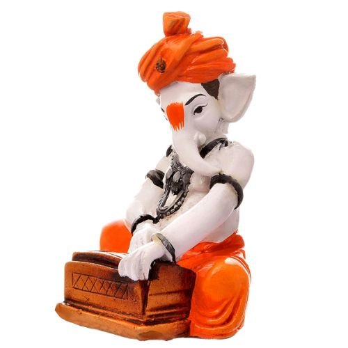 Chic One Of A Kind Design Lord Ganesha Playing Instruments Figurine Orange Best Item For Home Home Decor Premium Home Decor 4 Unique Design Lord Ganesha Playing Instruments Idol Orange Best Item for Home Decor - Karigaari India Aesthetic Home Decor