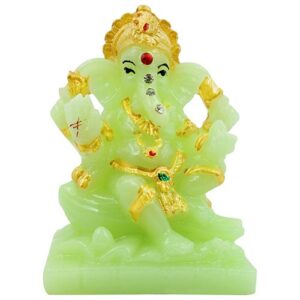 Unique Design Lord Ganesha Sitting Idol Green And Golden Color Best for Home Decor - Karigaari India Aesthetic Home Decor