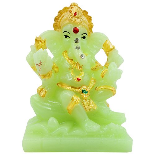 Unique Design Lord Ganesha Sitting Idol Green And Golden Color Best for Home Decor - Karigaari India Aesthetic Home Decor
