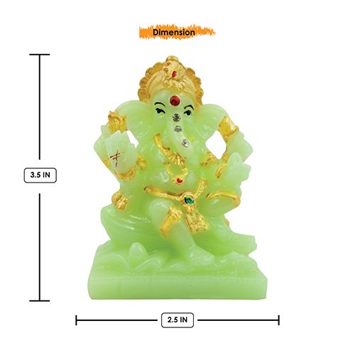 Unique Design Lord Ganesha Sitting Idol Green And Golden Color Best for Home Decor - Karigaari India Aesthetic Home Decor