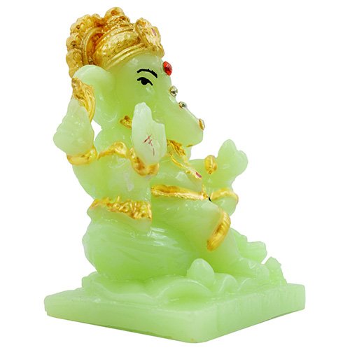 Unique Design Lord Ganesha Sitting Idol Green And Golden Color Best for Home Decor - Karigaari India Aesthetic Home Decor