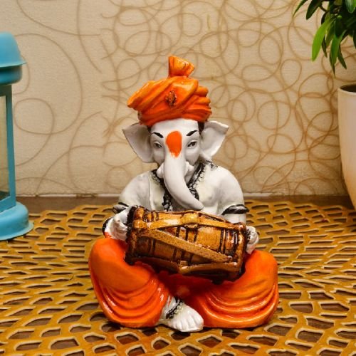 Chic One Of A Kind Little Lord Ganesha Playing Dhol Statue Orange Best For Home Decor Artful Decor Piece 2 Unique Little Lord Ganesha Playing Dhol Idol Orange Best for Home Decor - Karigaari India Aesthetic Home Decor