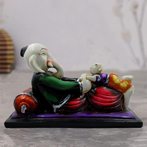 Unique Little Lord Ganesha Sitting & Playing With Mouse Idol Multicolor Best for Home Decor - Karigaari India Aesthetic Home Decor