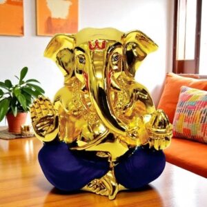 Ceramic Gold Plated Takloo Ganesha for Car Dashboard - Karigaari India Aesthetic Home Decor