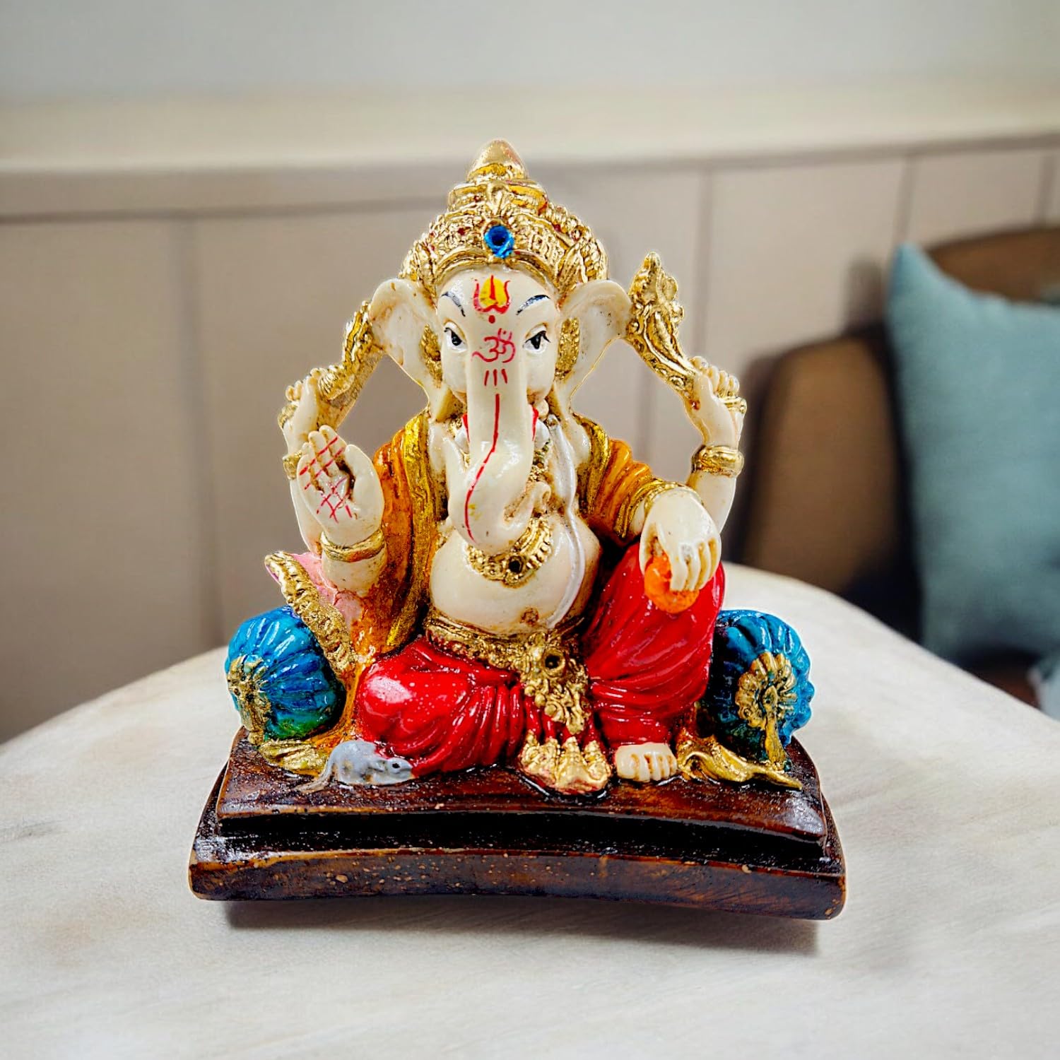 Chic Refined Lord Ganesha Figure With Ornate Base Resin Ganesh Murti For Home Temple Living Room Home Decor Lucky Gift For Prosperity Success Decorative Piece 1