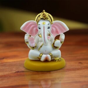 Small Lord Ganesha Sitting Idol Wearing Golden Ornaments Best for Home Decor White Colour - Karigaari India Aesthetic Home Decor
