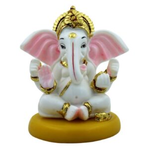 Small Lord Ganesha Sitting Idol Wearing Golden Ornaments Best for Home Decor White Colour - Karigaari India Aesthetic Home Decor