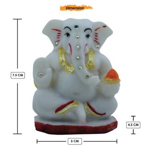 Small Lord Ganesha Sitting With Holding Red Modak in Hand White Color Idol for Home Decor - Karigaari India Aesthetic Home Decor