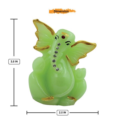 Small Unique Lord Ganesha Sitting Idol Green Color And Golden Ornaments Best for Home Decor - Karigaari India Aesthetic Home Decor