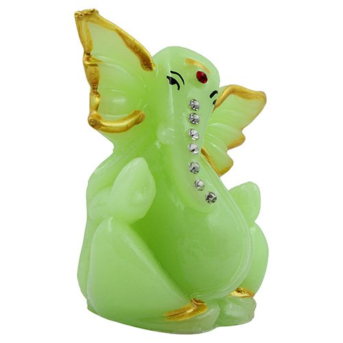 Small Unique Lord Ganesha Sitting Idol Green Color And Golden Ornaments Best for Home Decor - Karigaari India Aesthetic Home Decor
