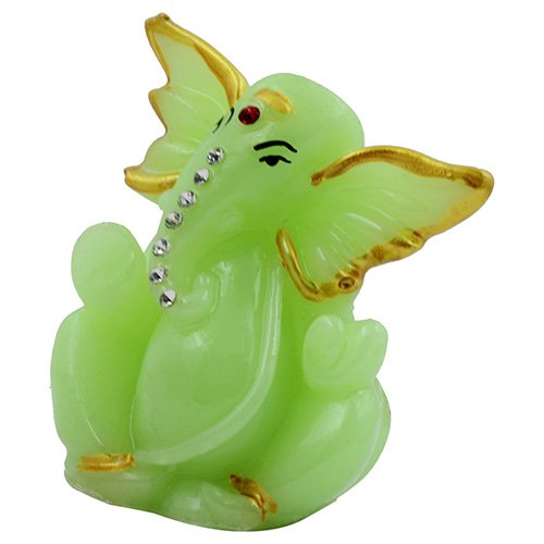 Small Unique Lord Ganesha Sitting Idol Green Color And Golden Ornaments Best for Home Decor - Karigaari India Aesthetic Home Decor