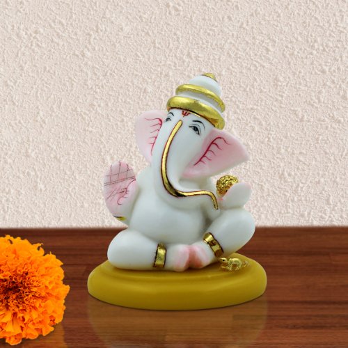 Sunique Design White Color Lord Ganesha Sitting Idol for Home Decor - Karigaari India Aesthetic Home Decor