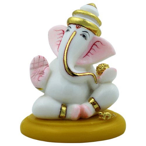 Sunique Design White Color Lord Ganesha Sitting Idol for Home Decor - Karigaari India Aesthetic Home Decor