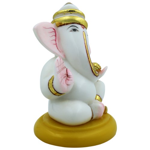 Sunique Design White Color Lord Ganesha Sitting Idol for Home Decor - Karigaari India Aesthetic Home Decor