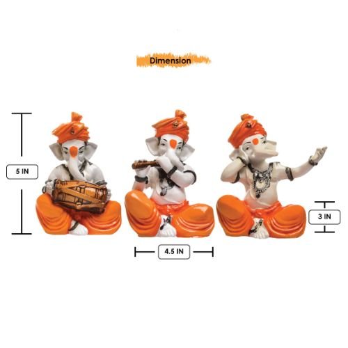 Three Lord Ganesha Idol Playing Instruments Idol Orange Color Best & Unique Item for Home Decor - Karigaari India Aesthetic Home Decor