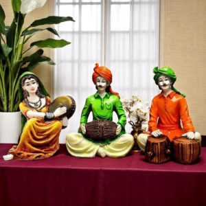 Traditions of Rajasthani : Man Playing Tabla with Dafli Lady & Dholak Man Showpiece - Karigaari India Aesthetic Home Decor