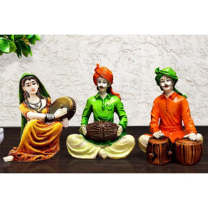 Traditions of Rajasthani : Man Playing Tabla with Dafli Lady & Dholak Man Showpiece - Karigaari India Aesthetic Home Decor