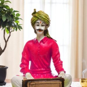 Ancient Notes in Resin: Exquisite Sculpture of a Rajasthani Harmonium Player - Karigaari India Aesthetic Home Decor